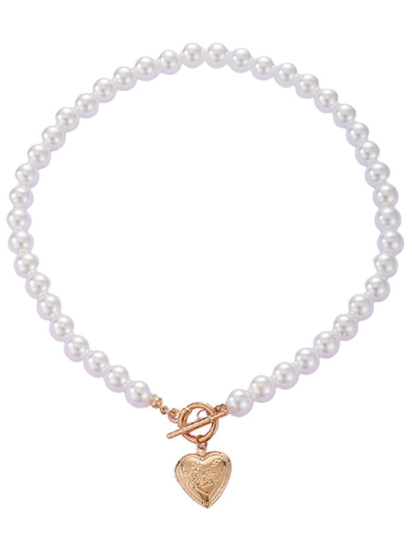 Vembley Combo Of Pearl Heart Pendant Necklace With Earrings Set For Women and Girls