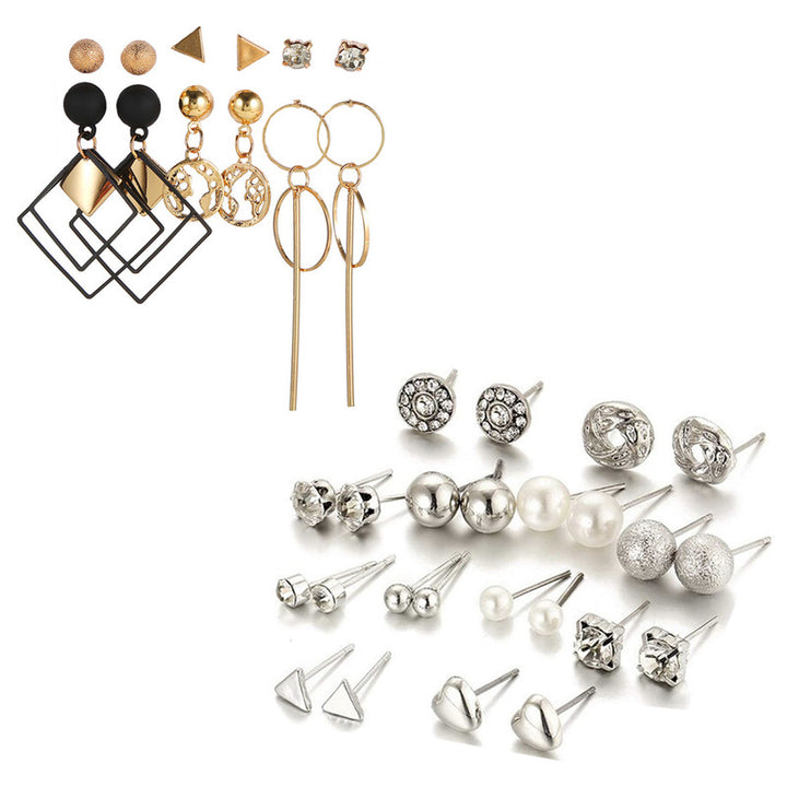 Combo of 18 Pair Stylish Silver and Gold Plated Studded Pearl Studs Earrings