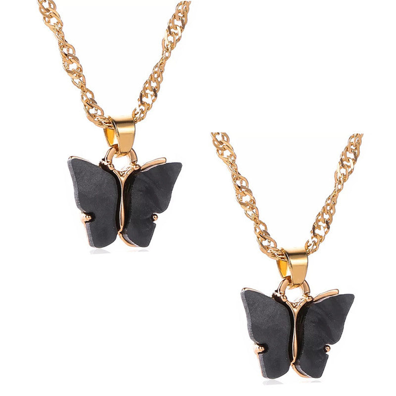 Combo of 2 Gorgeous Gold Plated Black Mariposa Pendant Necklace