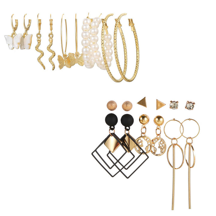 Combo of 11 Pair Gold Plated Studs and Hoop Earrings