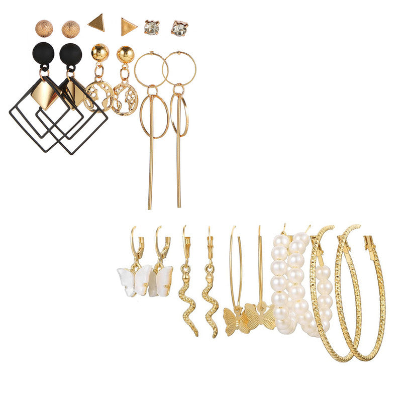 Combo of 11 Pair Enamelled Gold Plated Pearl Hoop, Drop, Hoop and Studs Earrings