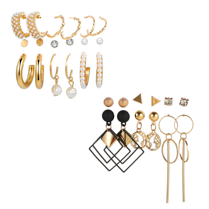 Combo of 15 Pair Gold Plated Studs and Hoop Earrings