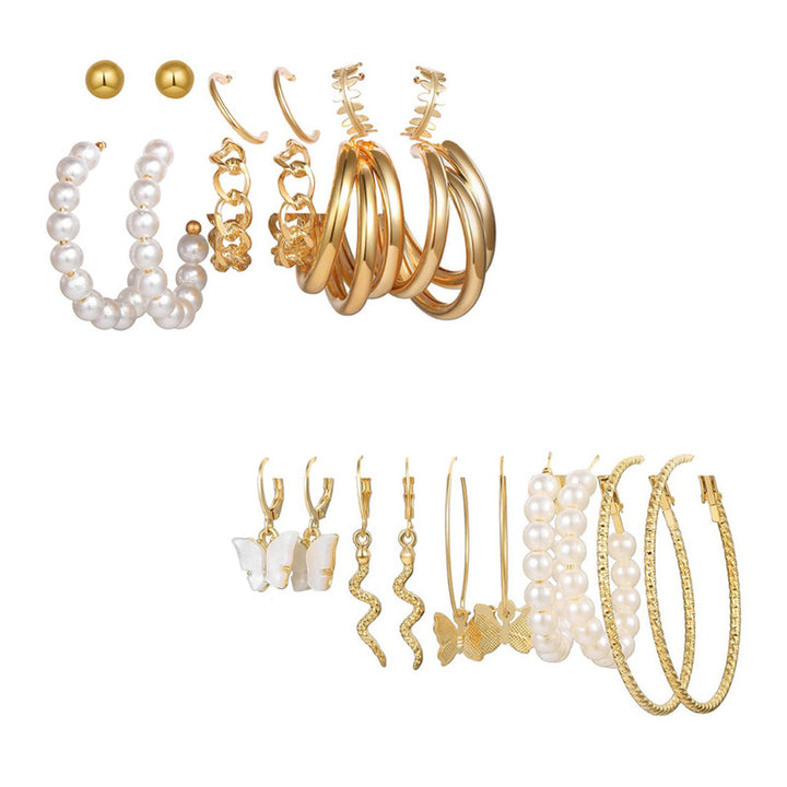 Combo of 11 Pair Gold Plated Pearl Hoop, Drop, Hoop and Studs Earrings