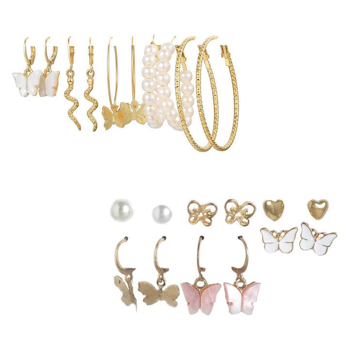 Combo of 11 Pair Lavish Gold Plated Pearl Heart Studs And Hoop Earrings