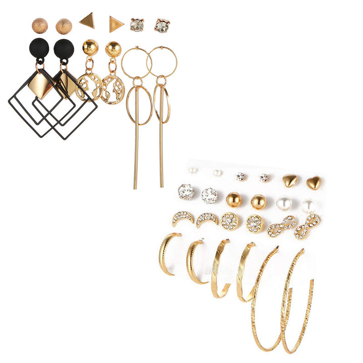 Combo of 18 Pair Lavish Gold Plated Pearl Stone Studs and Hoop Earrings