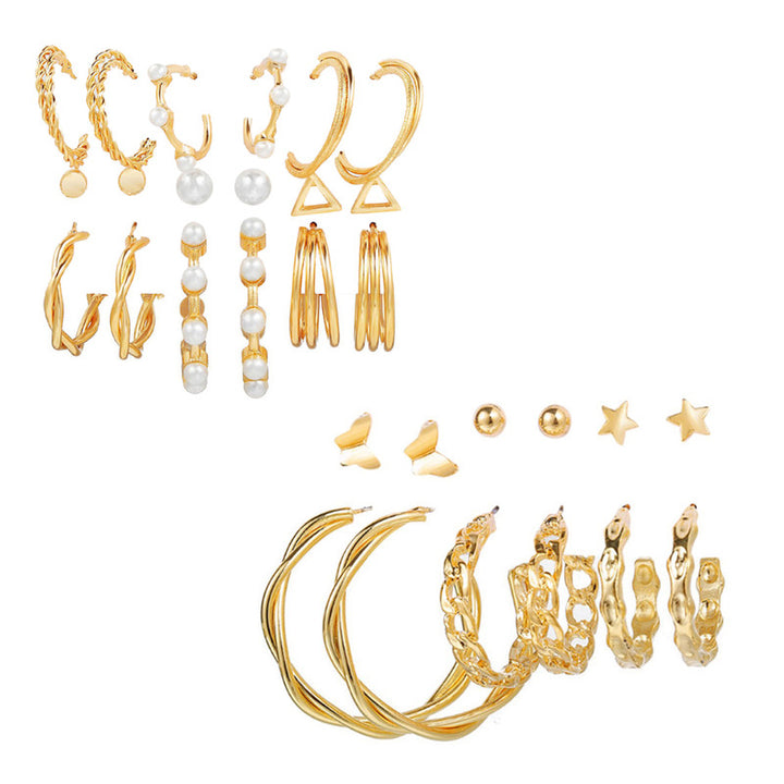 Combo of 15 Pair Attractive Gold Plated Cross hoop, Hoop and Studs Earrings