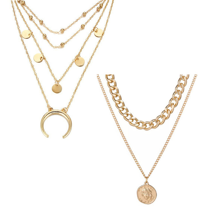 Combo of 2 Stylish Gold Plated half Moon and Coin Pendant Necklace
