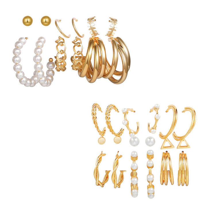 Combo of 15 Pair Trendy Gold Plated Hoop and Studs Earrings
