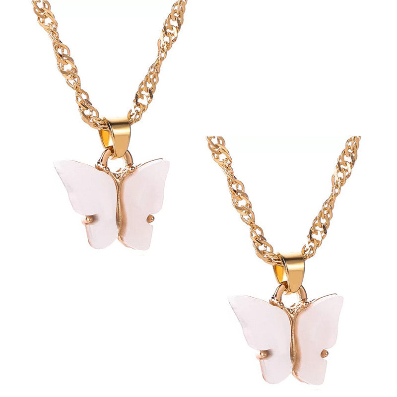 Combo of 2 Lovely Gold Plated White Swan and Mariposa Butterfly Pendant Necklace