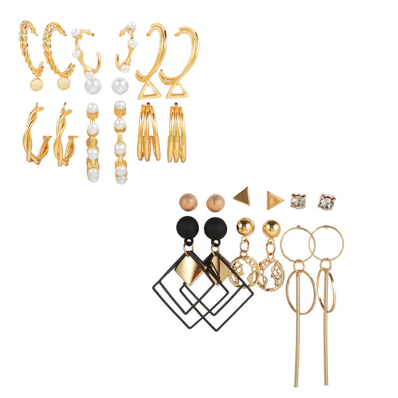 Combo of 15 Pair Enamelled Gold Plated Studs and Hoop Earrings