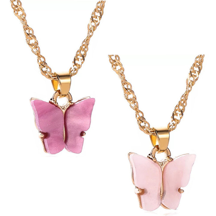 Combo of 2 Gorgeous Gold Plated Pink and Rosepink Mariposa Pendant Necklace