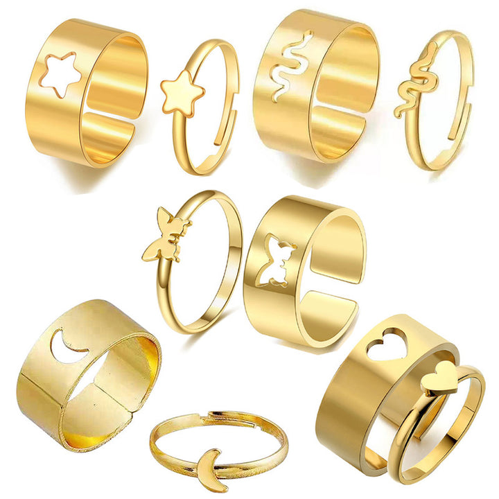 Combo of 5 Attractive Gold Plated Multi Type Couple Ring Set For Men and Women