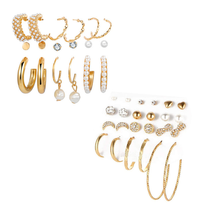Combo of 21 Pair Attractive Gold Plated Pearl Stone Studs and Hoop Earrings