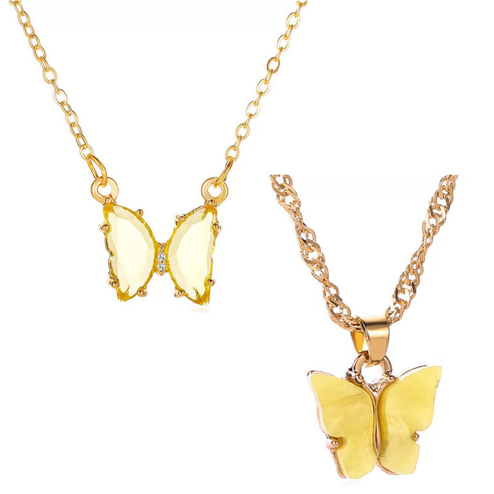 Combo of 2 Gold Plated Yellow Crystal and Mariposa Butterfly Pendant Necklace
