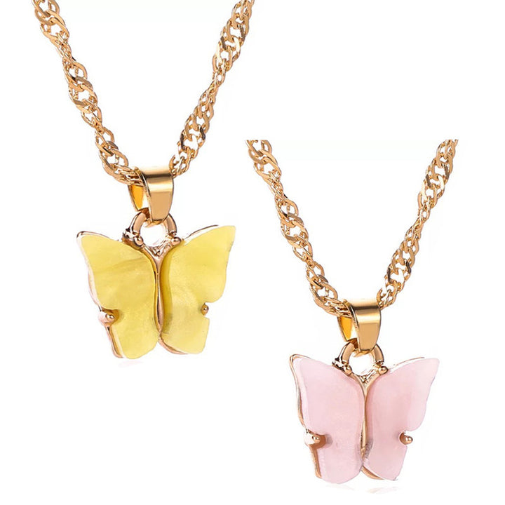 Combo of 2 Stylish Gold Plated Pink and Yellow Mariposa Pendant Necklace