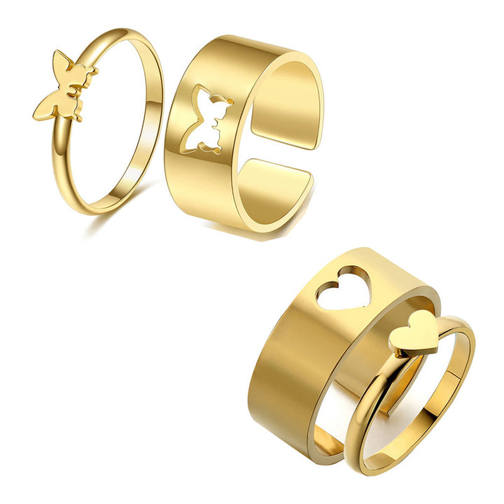 Combo of 2 Lavnish Gold Plated Heart and Butterfly Couple Ring For Women & Men