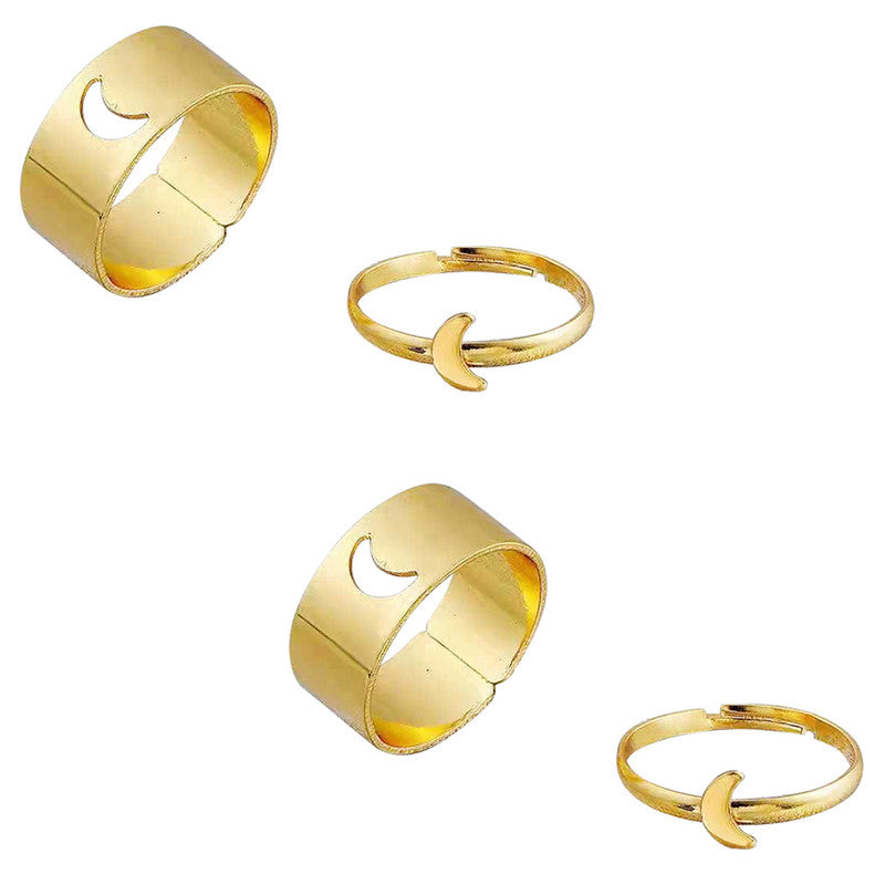 Combo of 2 Attractive Gold Plated Half Moon Couple Ring For Men and Women