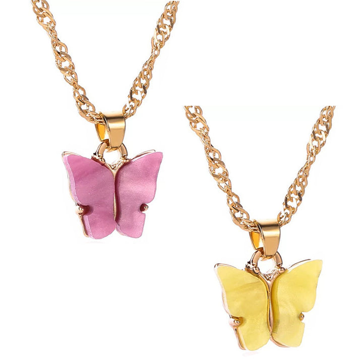 Combo of 2 Stylish Gold Plated Yellow and Rosepink Mariposa Pendant Necklace