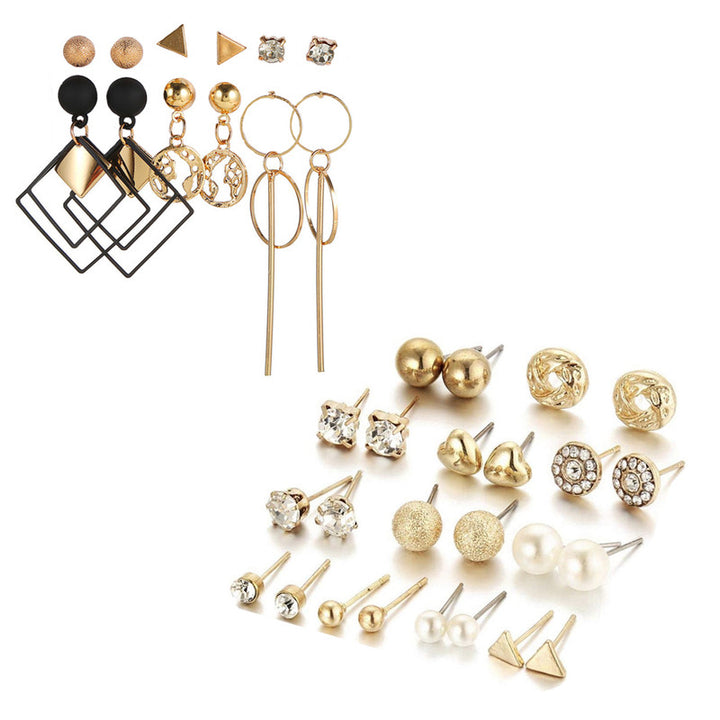 Combo of 18 Pair Pretty Gold Plated Studded Pearl Studs and Hoop Earrings