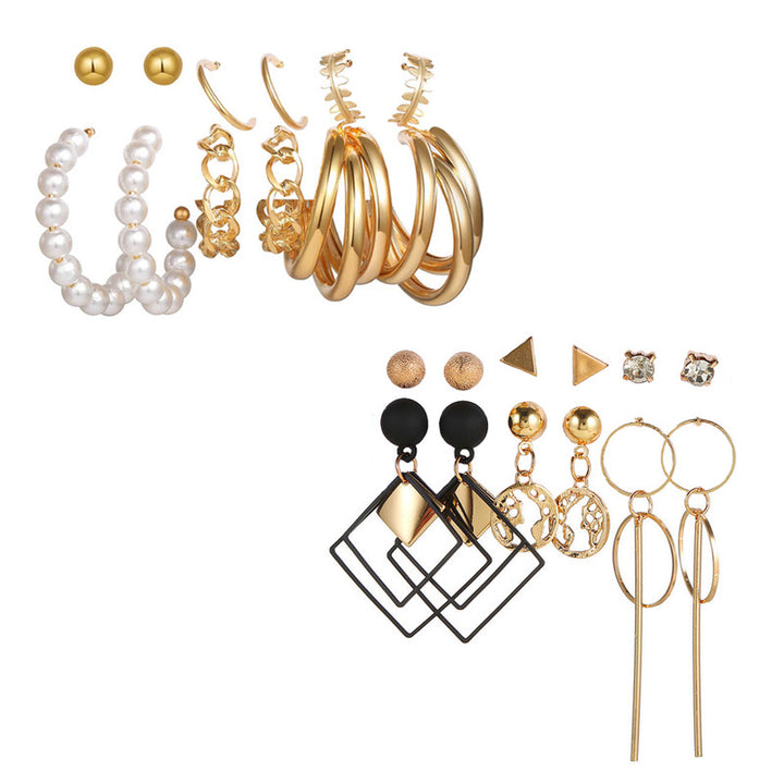 Combo of 12 Pair Enamelled Gold Plated Studs and Hoop Earrings