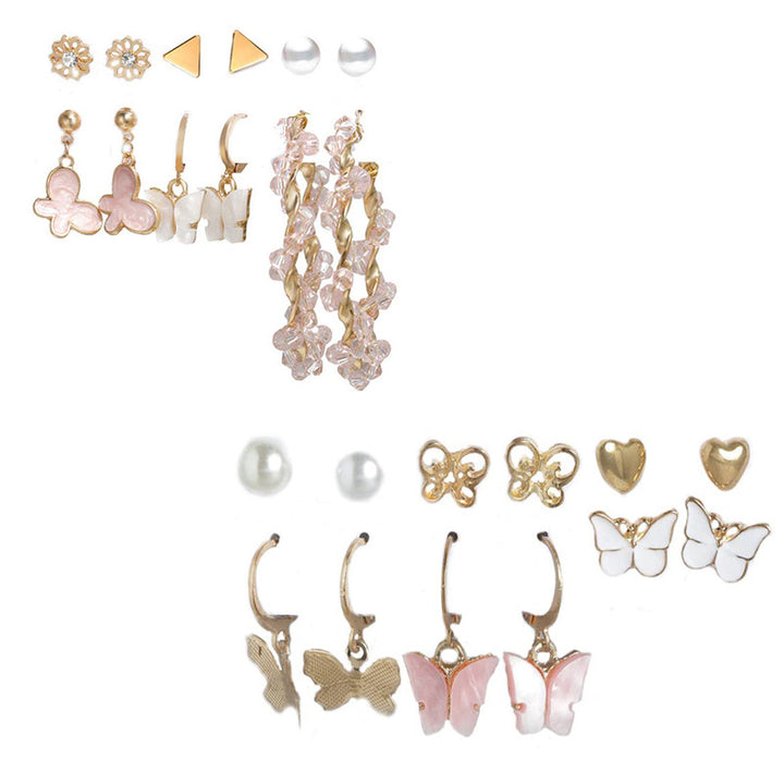 Combo of 12 Pair Lavish Gold Plated Heart Pearl Studs And Hoop Earrings