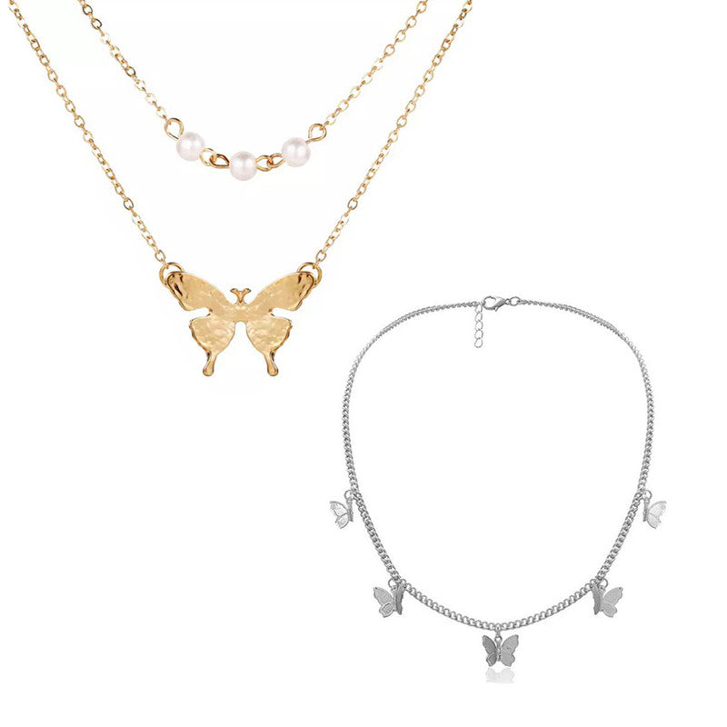 Combo of 2 Lovely Gold Plated Butterfly Pendant Necklace For Women and Girls