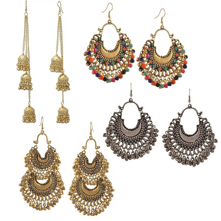 Combo of 4 AttractiveOxidized layared Beads Hanging Jhumki Earrings