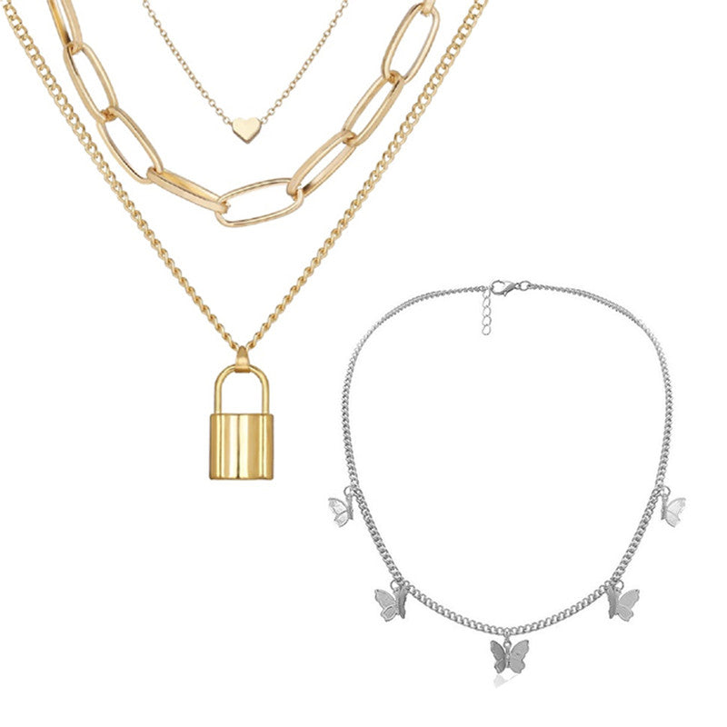 Combo of 2 Attractive Gold Plated Layered Pendant Necklace For Women and Girls