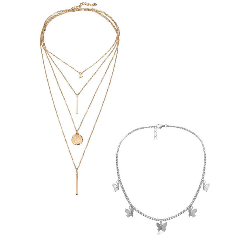 Combo of 2 Trendy Gold Plated Layered Pendant Necklace For Women