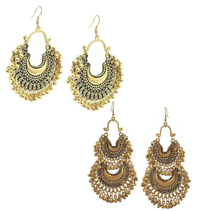 Combo of 2 Chandelier Double Layer Chandbali and Golden Chandbali Earrings