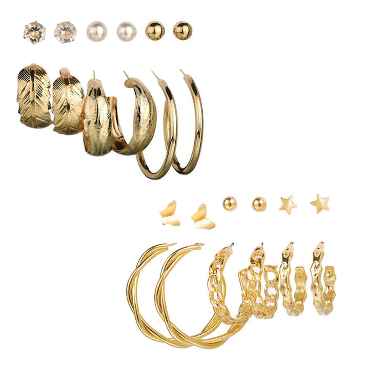 Combo of 12 Pair Enamelled Gold Plated Cross hoop, Hoop and Studs Earrings