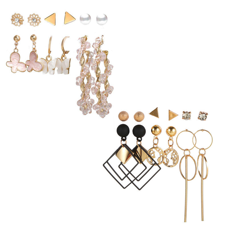 Combo of 12 Pair Enamelled Gold-Plated Studs and Hoop Earrings
