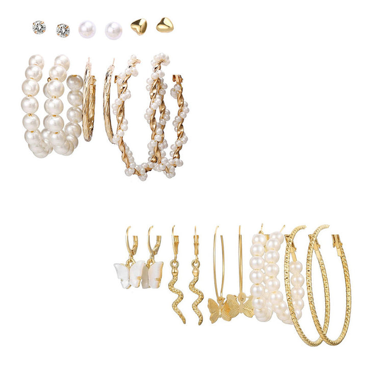 Combo of 11 Pair Stunning Gold Plated Pearl Hoop, Drop, Hoop and Studs Earrings