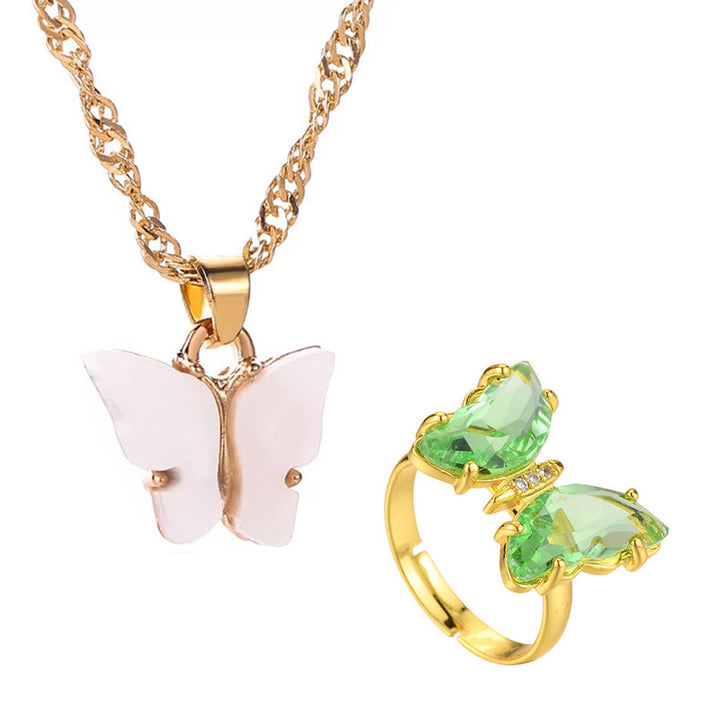Vembley Combo Of Lovely Gold Plated Mariposa Necklace with Crystal Butterfly Ring
