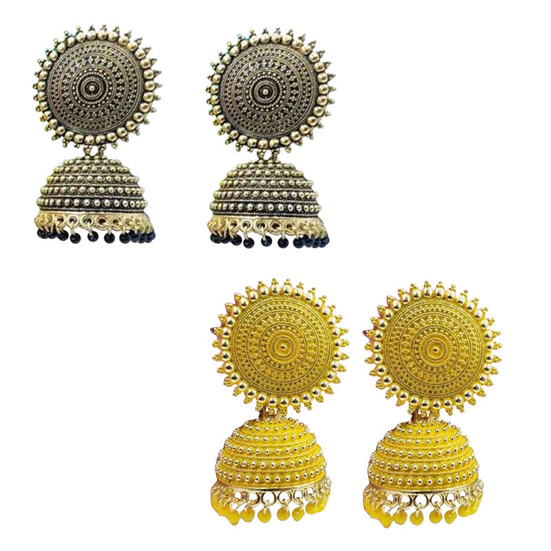 Combo of 2 Lavish Yellow and Black Pearls Drop Dome Shape Jhumki Earrings