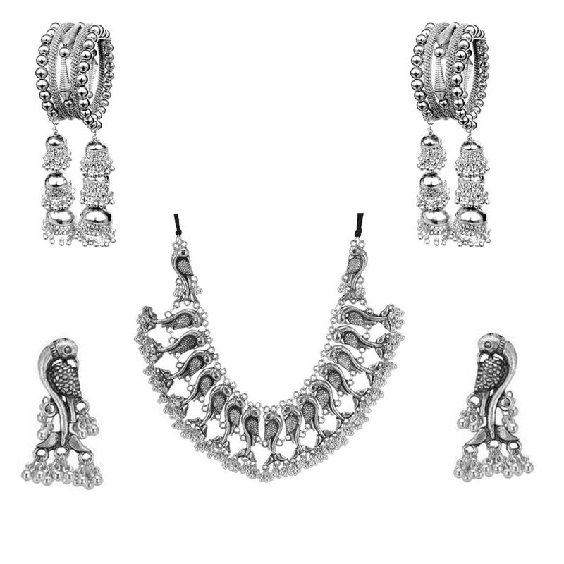 Vembley Combo of Silver Jewelry Set and Haning Bangles Bracelet for women and Girls