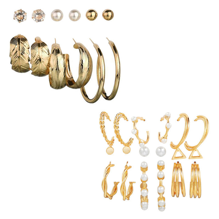 Combo of 15 Pair Pretty Gold Plated Hoop and Studs Earrings
