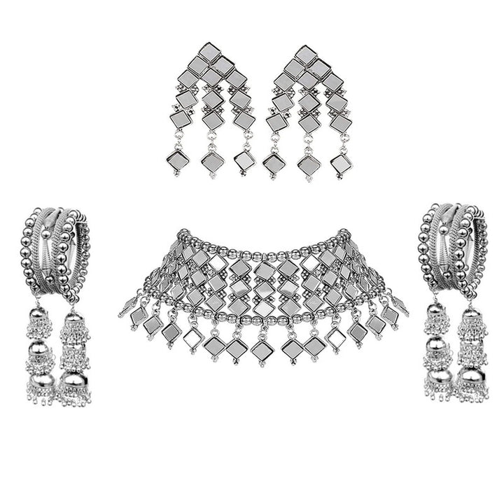 Vembley Combo of Silver mirror Jewelry Set and Bangles Bracelet for women and Girls