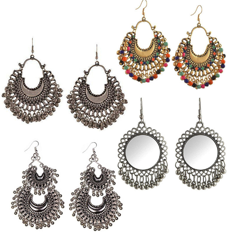 Combo of 4 Tradiional Golden and  Silver Mirror and Chandbali Jhumki Earrings