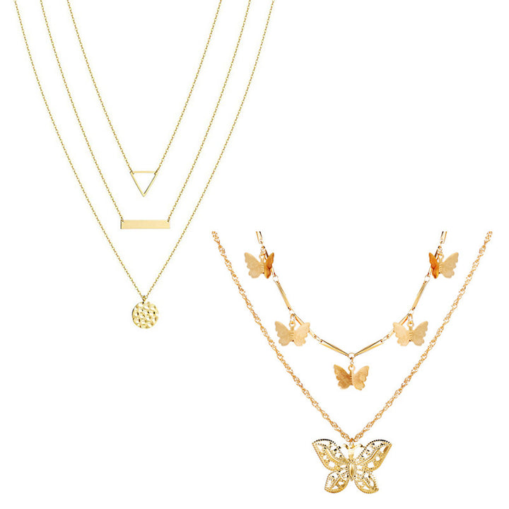An alloy based Combo of 2 Attractive Gold Plated Layered Pendant Necklace