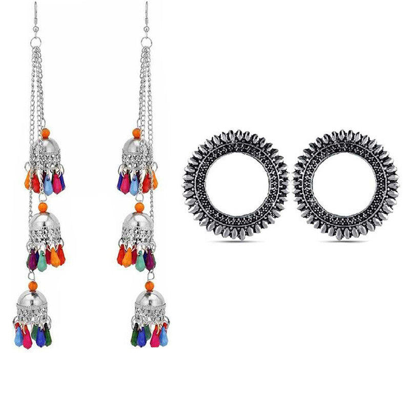 Combo of 2 Trending Round Shaped and Multicolor layered Ghungroo Earrings