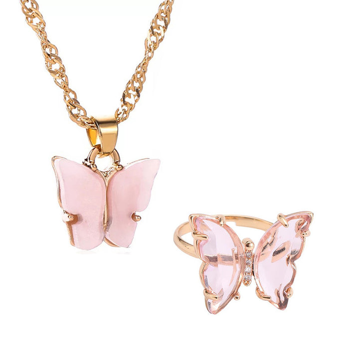 Vembley Combo Of Gorgeous Gold Plated Mariposa Necklace with Crystal Butterfly Ring