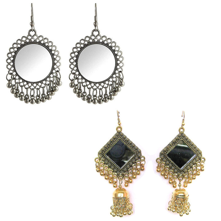 Combo of 2 Stylish Square Mirror and Mirror Jhumki Earrings