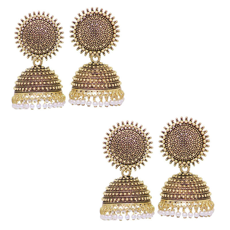 Combo of 2 Pretty Golden Pearls Drop Dome Shape Jhumki Earrings