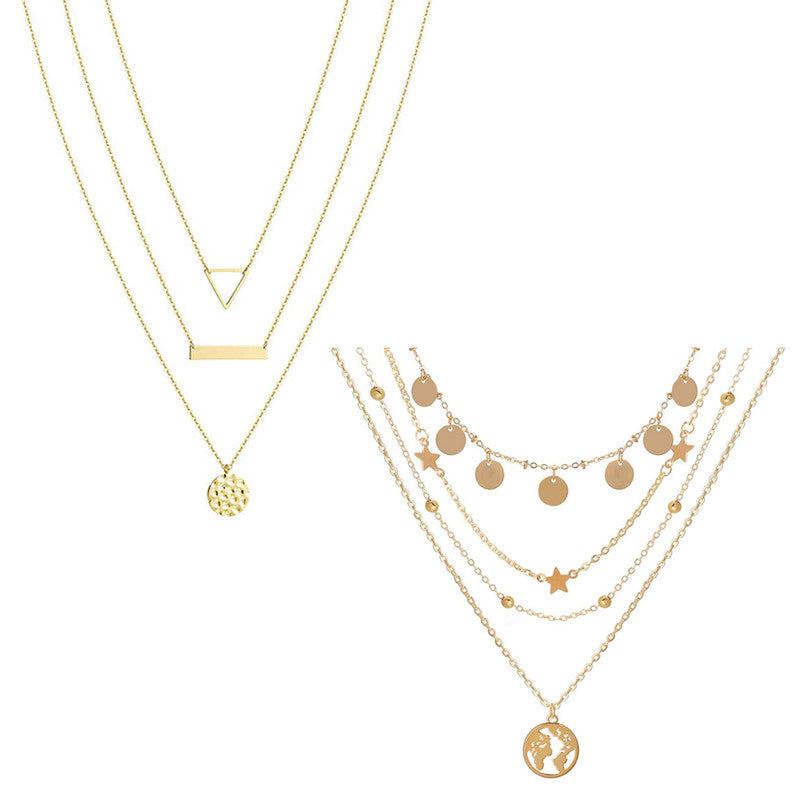 Combo of 2 Trendy Gold Plated Layered Pendant Necklace For Women and Girls