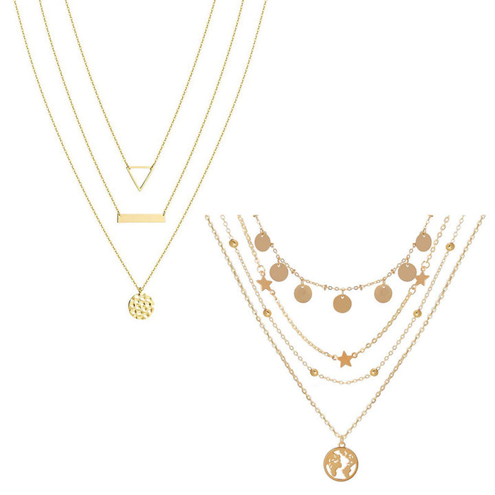 Combo of 2 Trendy Gold Plated Layered Pendant Necklace For Women and Girls