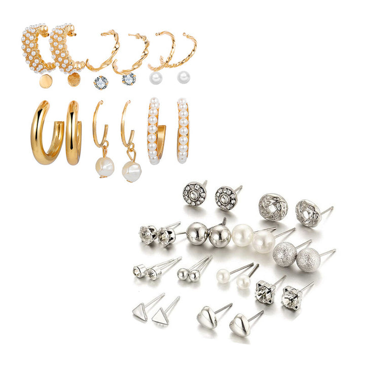 Combo of 21 Pair Trendy Gold Plated Studded Pearl Studs Earrings