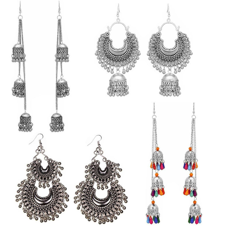 Combo of 4 StunningOxidized layared Beads Hanging Jhumki Earrings