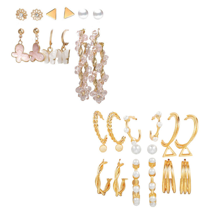Combo of 15 Pair Trendy Golden Hoop and Studs Earrings