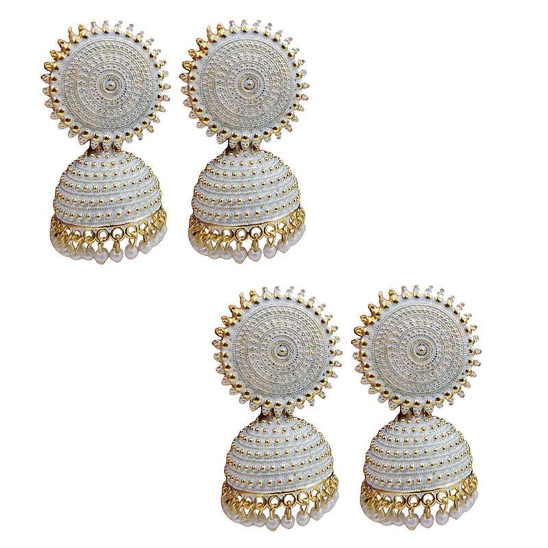 Combo of 2 Pretty White Pearls Drop Dome Shape Jhumki Earrings
